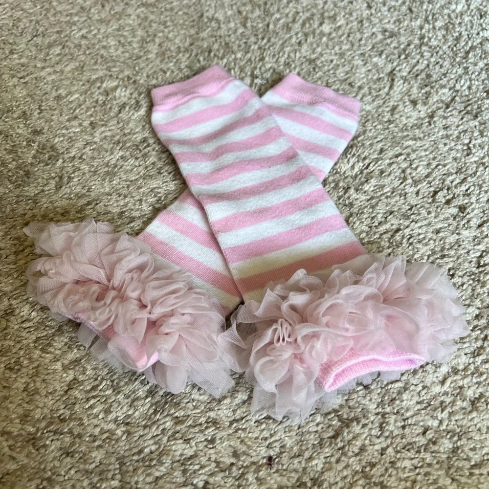 Baby Girl Pink & White Ruffle Leg Warmers